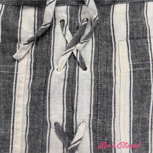 MADEWELL Lace Up Linen Cotton Blend Skirt Size 0 Gray White Lagenlook Mini NWT - Picture 5 of 12